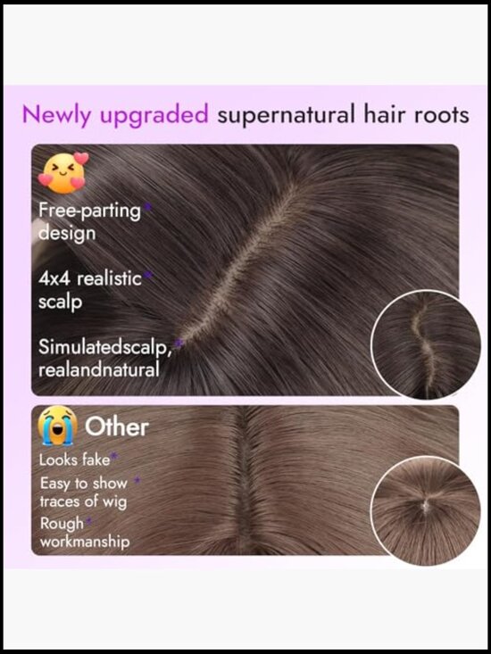 Long Dark Brown Wig with Bangs for Women 4x4 Realistic Scalp Free Parting